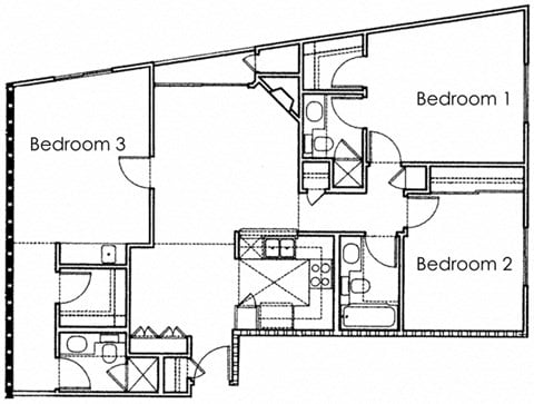 Floor plan for 3 beds, 3 baths, 1171 sqft